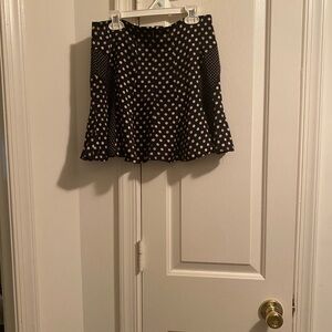 bebe Black and Gold Polka Dot Flared Mini Skirt
